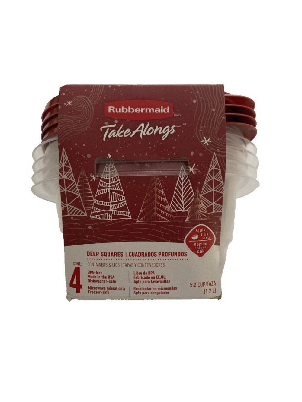 Rubbermaid TakeAlongs Set of 4 Deep Squares Clear with Terracotta Lid 5.2 Cups